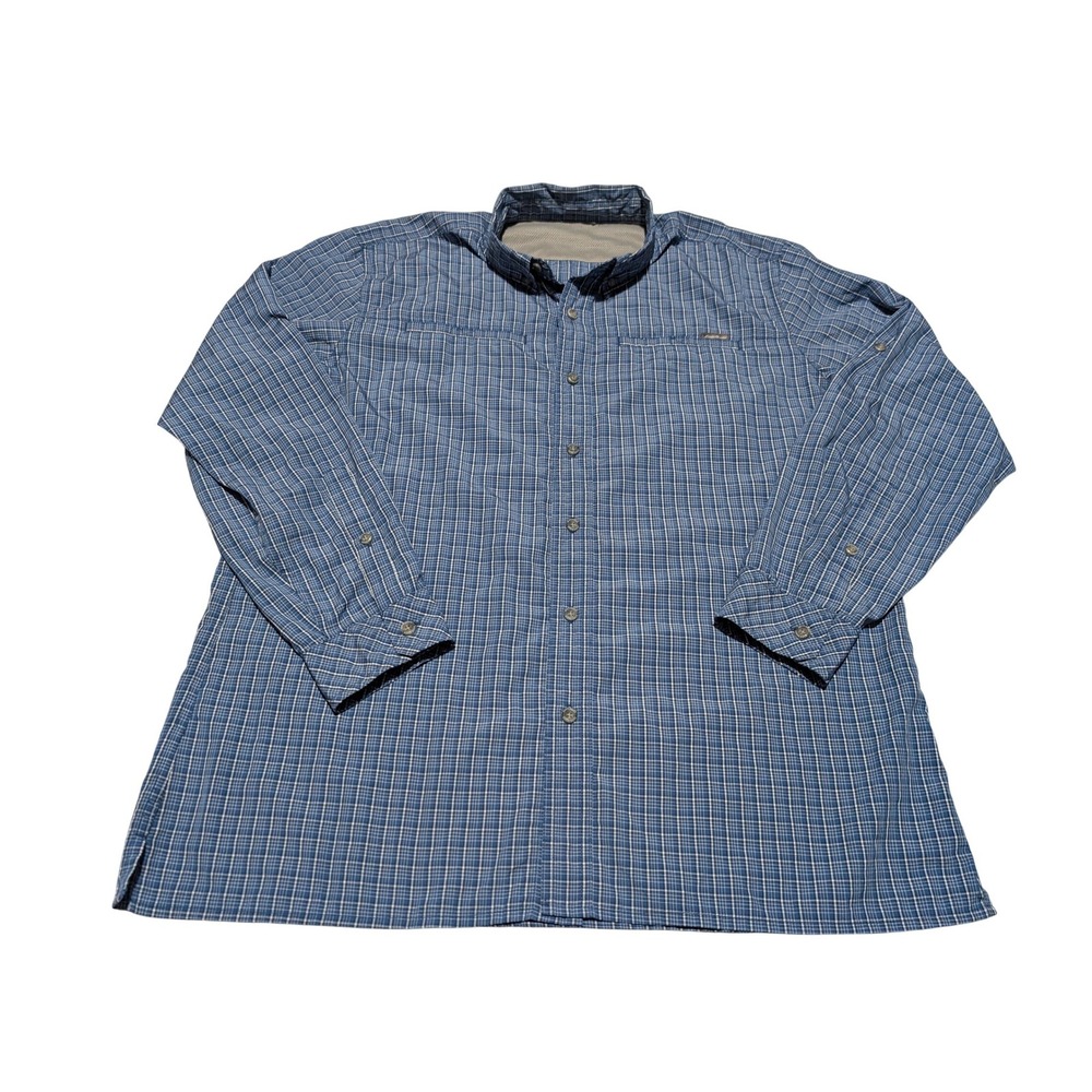 Eddie Bauer Shirt Mens XXL Blue Plaid Long Sleeve Button Down Hiking Outdoor